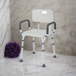 Rhythm Healthcare Portable Bath Seat & Shower Chair, White, with Backrest, Padded Arms, Aluminum