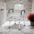 Rhythm Healthcare Portable Bath Seat & Shower Chair, White, with Backrest, Padded Arms, Aluminum