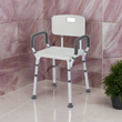 Rhythm Healthcare Portable Bath Seat & Shower Chair, White, with Backrest, Padded Arms, Aluminum