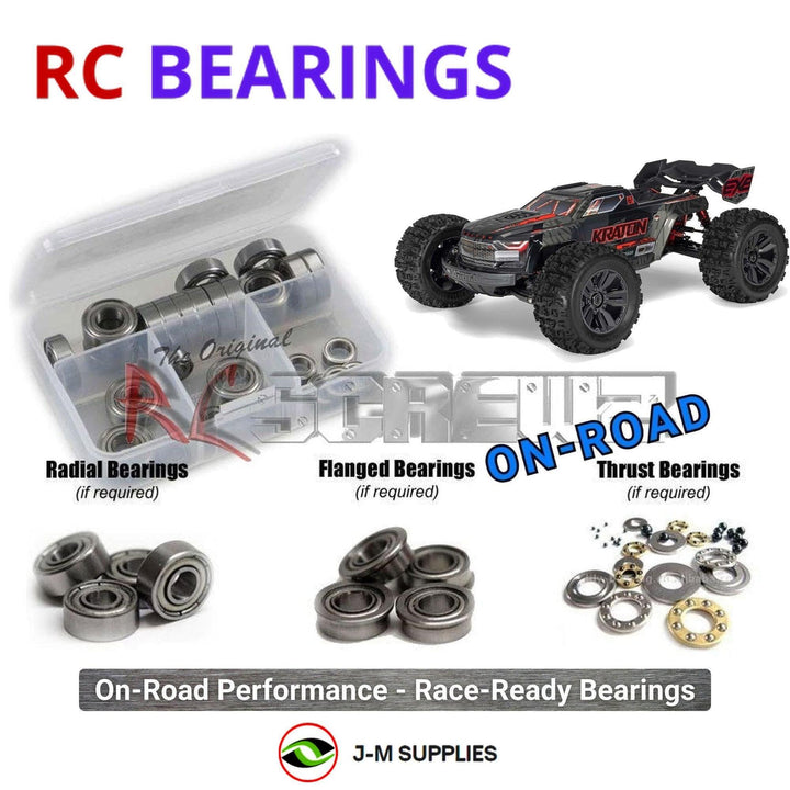 Representative image of an RCScrewZ metal-shielded bearing kit for ARRMA Kraton 6S EXB 1/8 4WD Monster Truck (ARA8708V6); exact bearing sizes and quantities vary by RC model.