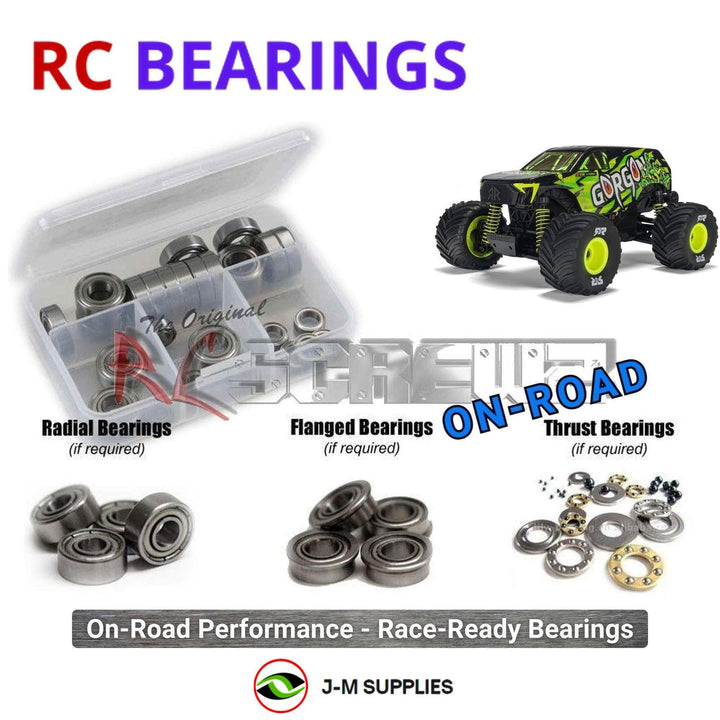 Representative image of an RCScrewZ metal-shielded bearing kit for ARRMA Gorgon Grom MEGA 380 1/16 4WD Monster Truck (ARA2130); exact bearing sizes and quantities vary by RC model.