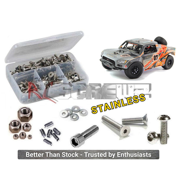 RCScrewZ stainless steel screw kit for FTX Zorro 1/10 Nitro Trophy Truck FTX5542O; representative kit artwork, exact contents vary by model