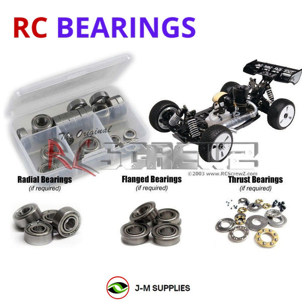 Representative image of an RCScrewZ metal-shielded bearing kit for Agama Racing A8/Evo 1/8 Nitro 4WD Buggy; exact bearing sizes and quantities vary by RC model.