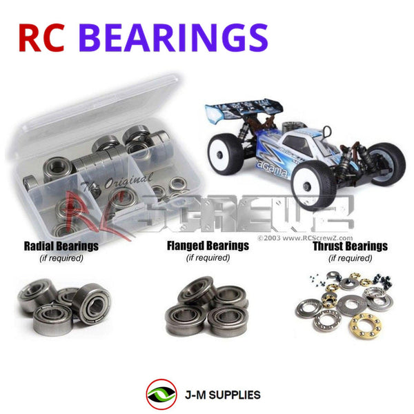 Representative image of an RCScrewZ metal-shielded bearing kit for Agama Racing A215/A215SV AGMA215SV 1/8 Nitro Buggy; exact bearing sizes and quantities vary by RC model.