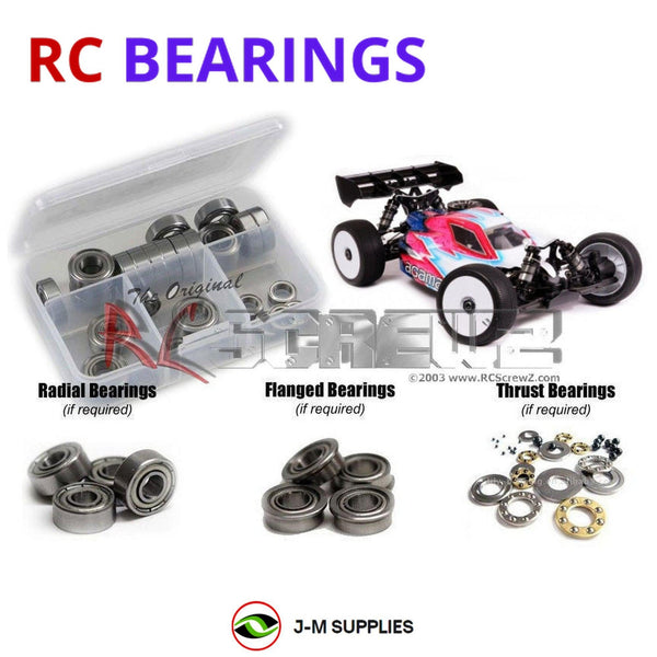 Representative image of an RCScrewZ metal-shielded bearing kit for Agama Racing A319/A319P A319 1/8 Nitro Buggy; exact bearing sizes and quantities vary by RC model.