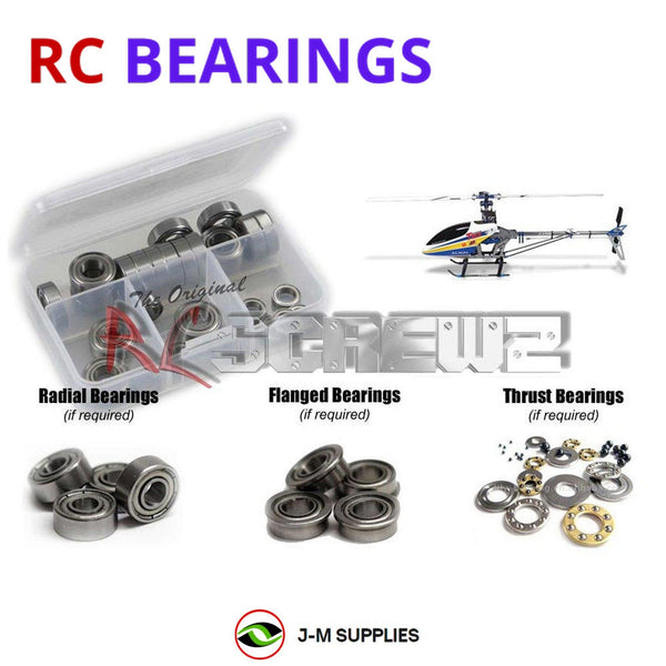 Representative image of an RCScrewZ metal-shielded bearing kit for Align T-REX 450 SA/SE 450-Class Electric Helicopter; exact bearing sizes and quantities vary by RC model.