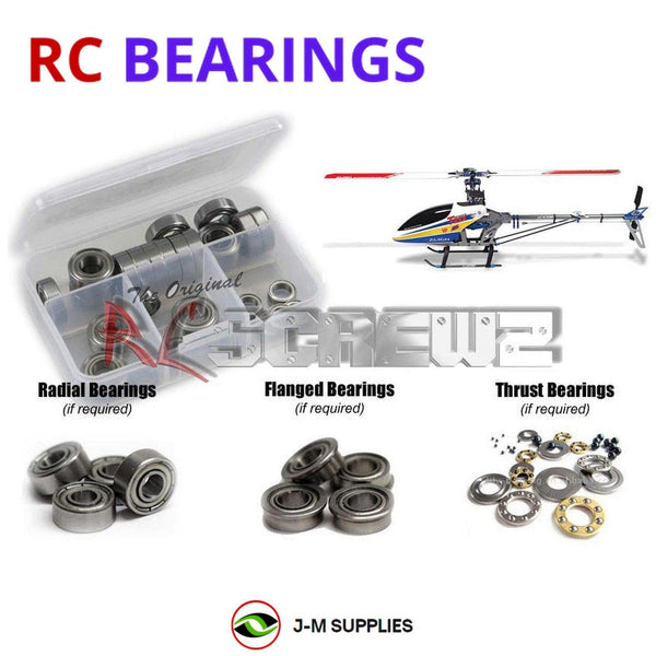Representative image of an RCScrewZ metal-shielded bearing kit for Align T-REX 450 SE V2 450-Class Electric Helicopter; exact bearing sizes and quantities vary by RC model.