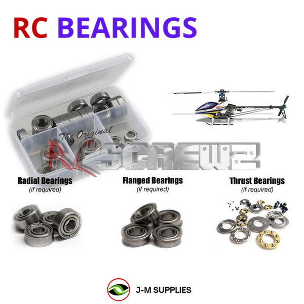 Representative image of an RCScrewZ metal-shielded bearing kit for Align T-REX 450 Sport 450-Class Electric Helicopter (KX015076); exact bearing sizes and quantities vary by RC model.