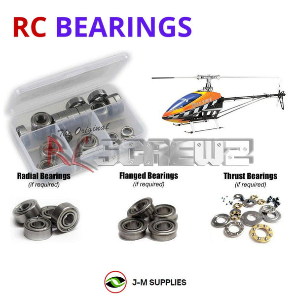 Representative image of an RCScrewZ metal-shielded bearing kit for Align T-REX 700E (KX018E05T); exact bearing sizes and quantities vary by RC model.