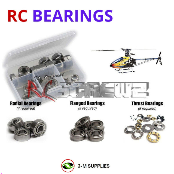 Representative image of an RCScrewZ metal-shielded bearing kit for Align T-REX 700E DFC (KX018E14T); exact bearing sizes and quantities vary by RC model.