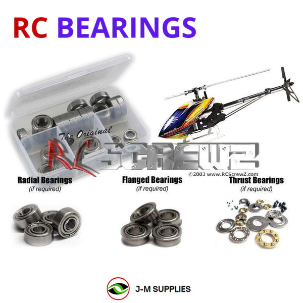 Representative image of an RCScrewZ metal-shielded bearing kit for Align T-REX 450 Pro DFC (KX015087T); exact bearing sizes and quantities vary by RC model.