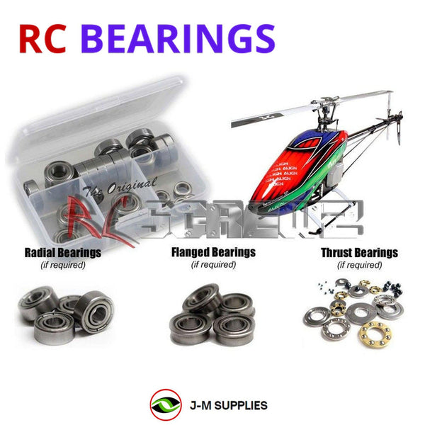 Representative image of an RCScrewZ metal-shielded bearing kit for Align T-REX 700N DFC (RH70N07XT); exact bearing sizes and quantities vary by RC model.