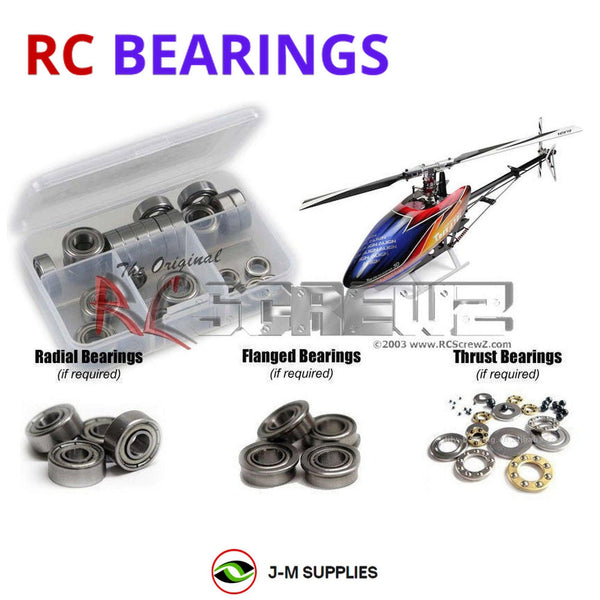 Representative image of an RCScrewZ metal-shielded bearing kit for Align T-REX 700XN (RH70N12XT); exact bearing sizes and quantities vary by RC model.