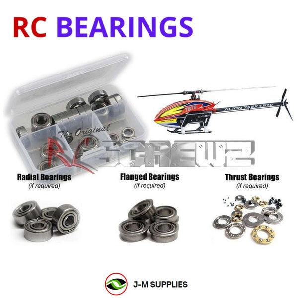 Representative image of an RCScrewZ metal-shielded bearing kit for Align TB70 (RH70E53XW); exact bearing sizes and quantities vary by RC model.