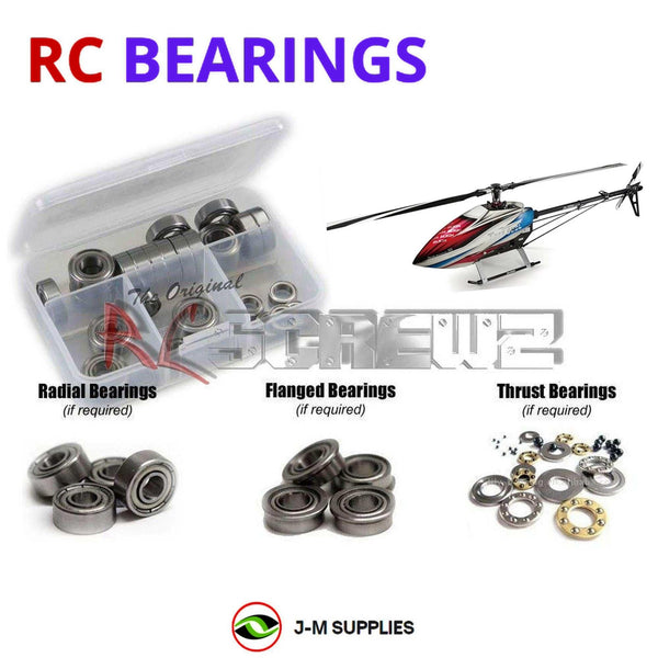 Representative image of an RCScrewZ metal-shielded bearing kit for Align T-REX 600L Dominator (RH60E11XT); exact bearing sizes and quantities vary by RC model.