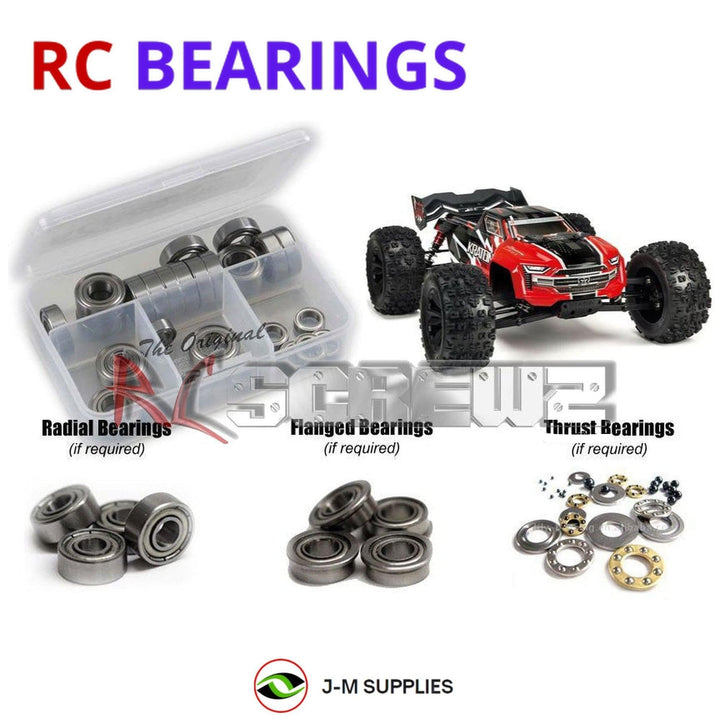 Representative image of an RCScrewZ metal-shielded bearing kit for ARRMA KRATON 6S BLX V4 1/8 Electric 4WD MT (ARA106040); exact bearing sizes and quantities vary by RC model.