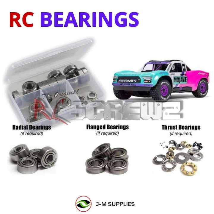 Representative image of an RCScrewZ metal-shielded bearing kit for ARRMA MOJAVE GROM 223S BLX 1/16 4WD Desert Truck (ARA2304); exact bearing sizes and quantities vary by RC model.