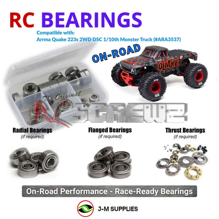 Representative image of an RCScrewZ metal-shielded bearing kit for ARRMA QUAKE 223S BLX DSC 1/10 2WD Monster Truck (ARA3537); exact bearing sizes and quantities vary by RC model.