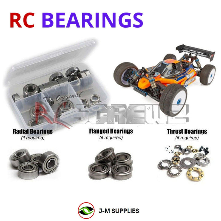 Representative image of an RCScrewZ metal-shielded bearing kit for Team Associated RC8B3.2 1/8 Nitro 4WD Buggy (80939); exact bearing sizes and quantities vary by RC model.