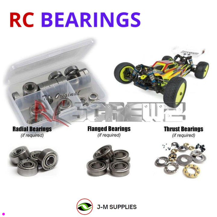 Representative image of an RCScrewZ metal-shielded bearing kit for Team Associated RC10B74.1D 1/10 4WD Buggy (90028); exact bearing sizes and quantities vary by RC model.