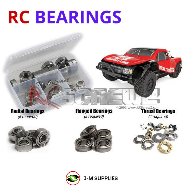 Representative image of an RCScrewZ metal-shielded bearing kit for Team Associated Pro4 SC10 RTR 1/10 4WD SCT (20530, 20531); exact bearing sizes and quantities vary by RC model.