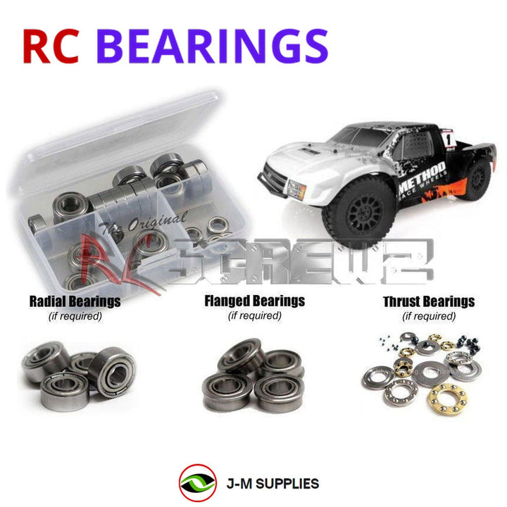 Representative image of an RCScrewZ metal-shielded bearing kit for Team Associated Pro2 SC10 RTR 1/10 2WD SCT (70020, 70021); exact bearing sizes and quantities vary by RC model.