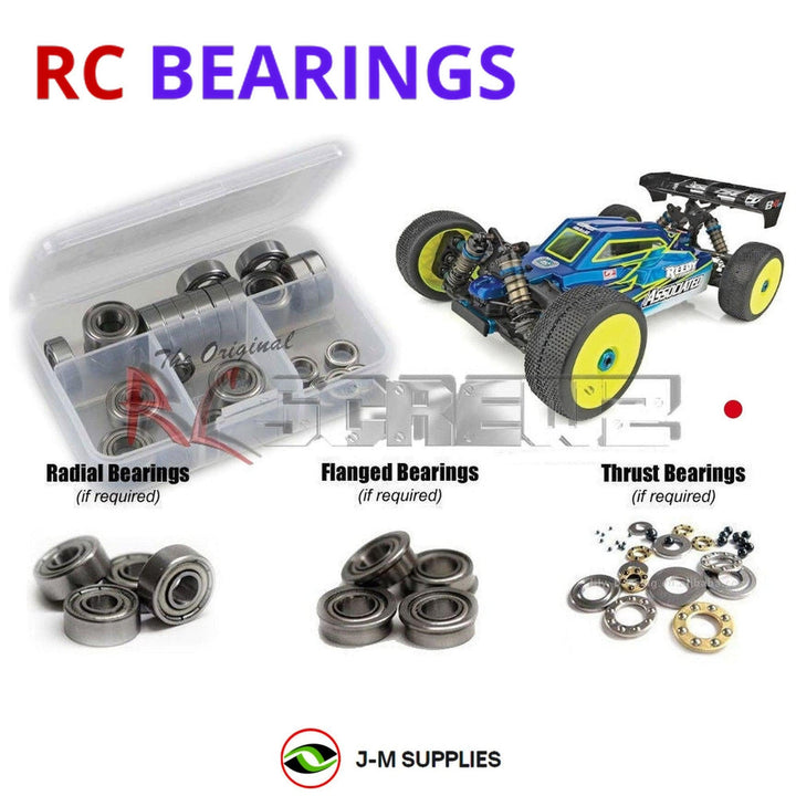 Representative image of an RCScrewZ metal-shielded bearing kit for Team Associated RC8B4e 1/8 Electric 4WD Buggy (80946); exact bearing sizes and quantities vary by RC model.