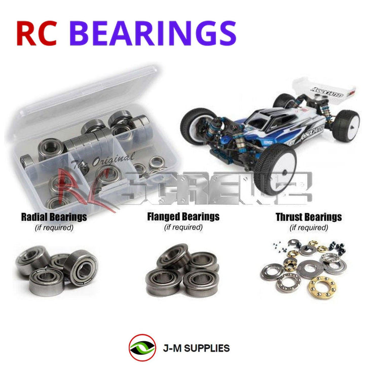 Representative image of an RCScrewZ metal-shielded bearing kit for Team Associated RC10B74.2 1/10 4WD Buggy (90036); exact bearing sizes and quantities vary by RC model.
