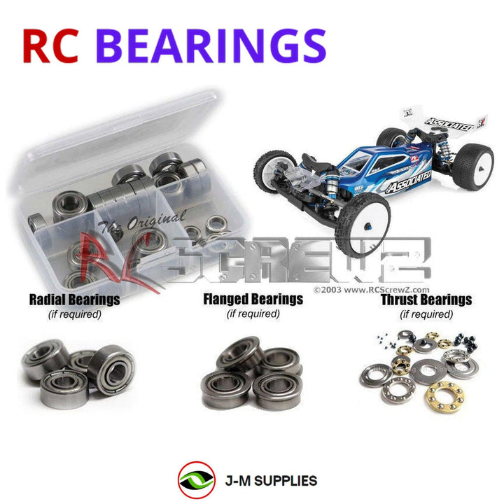 Representative image of an RCScrewZ metal-shielded bearing kit for Team Associated RC10B7 Team 1/10 2WD Buggy (90041); exact bearing sizes and quantities vary by RC model.
