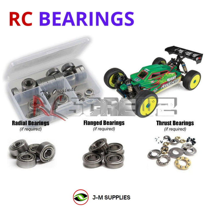 Representative image of an RCScrewZ metal-shielded bearing kit for Team Associated RC8B4.1e 1/8 Electric 4WD Buggy (80950); exact bearing sizes and quantities vary by RC model.