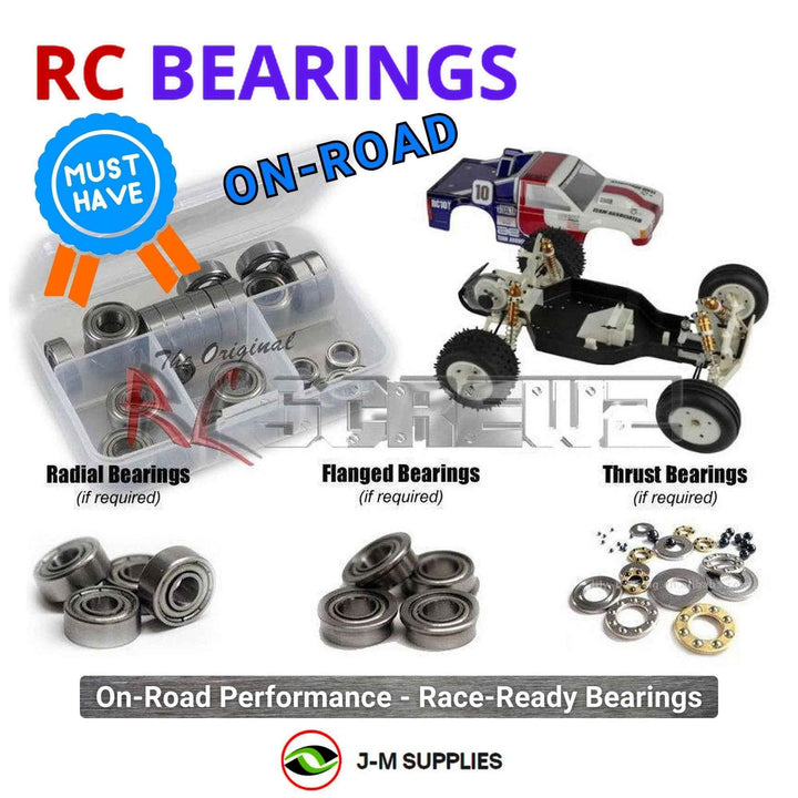 Representative image of an RCScrewZ metal-shielded bearing kit for Team Associated RC10T Classic 1/10 2WD Truck (7002); exact bearing sizes and quantities vary by RC model.