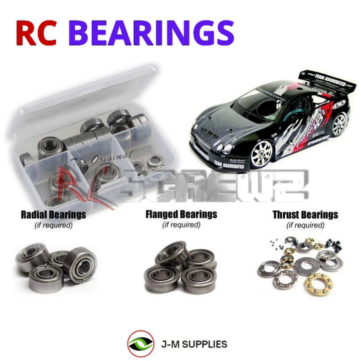 Representative image of an RCScrewZ metal-shielded bearing kit for Team Associated Nitro TC3 1/10 Nitro 4WD Touring Car (2034, 2035); exact bearing sizes and quantities vary by RC model.