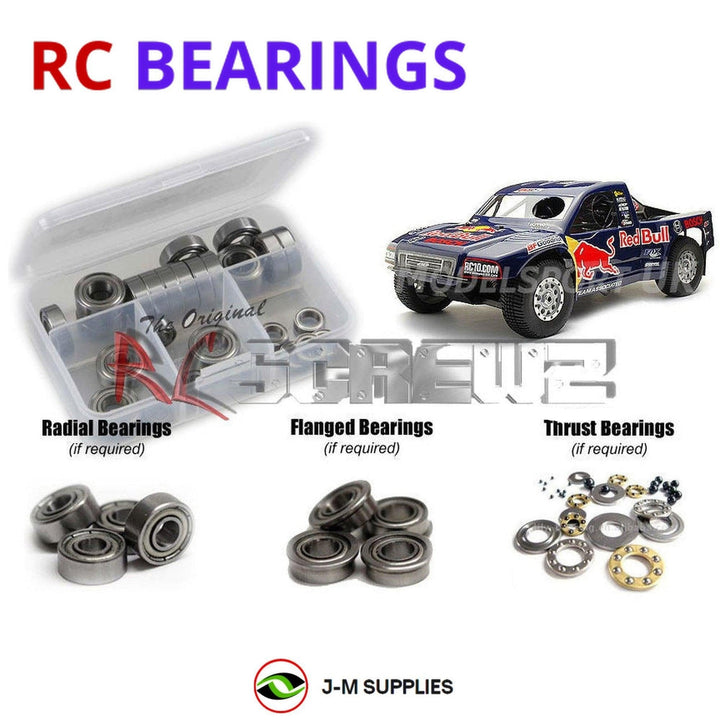 Representative image of an RCScrewZ metal-shielded bearing kit for Team Associated SC8 CORR 1/8 Nitro 4WD (80925, 89105); exact bearing sizes and quantities vary by RC model.