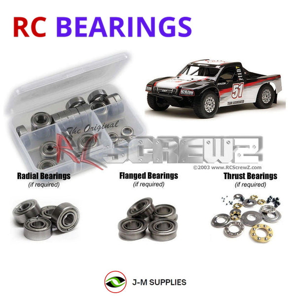 Representative image of an RCScrewZ metal-shielded bearing kit for Team Associated SC8e Kit RTR 1/8 Electric 4WD (80931, 80932); exact bearing sizes and quantities vary by RC model.