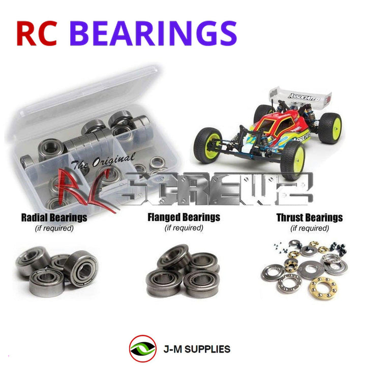 Representative image of an RCScrewZ metal-shielded bearing kit for Team Associated RC10B4.2 RTR 1/10 2WD Buggy (9042, ASC9042); exact bearing sizes and quantities vary by RC model.