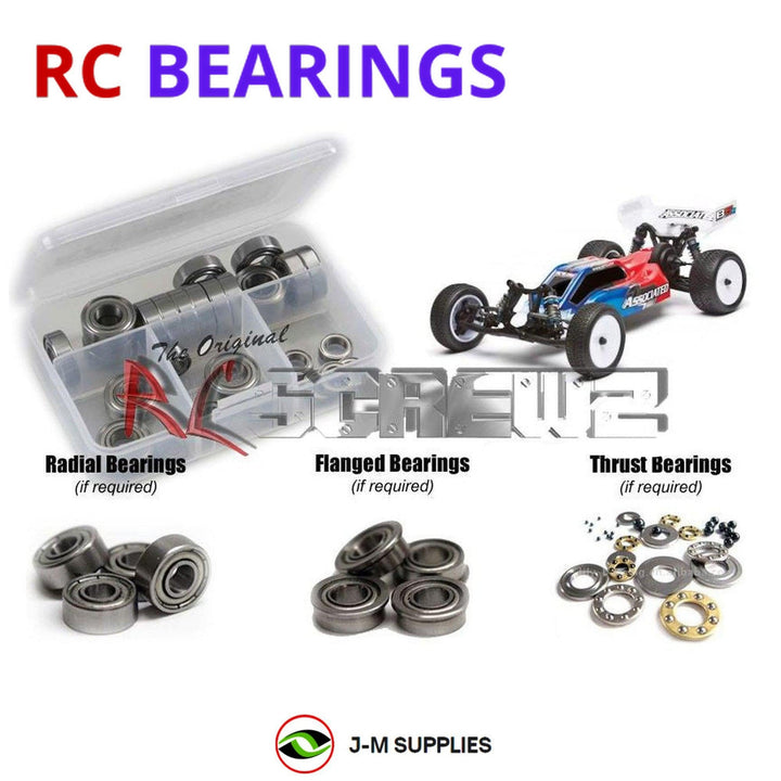 Representative image of an RCScrewZ metal-shielded bearing kit for Team Associated RC10B5M Team 1/10 2WD Mid-Motor Buggy (90003); exact bearing sizes and quantities vary by RC model.