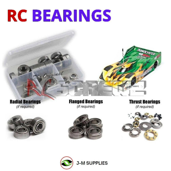 Representative image of an RCScrewZ metal-shielded bearing kit for Team Associated RC12R5.2 FT 1/12 Pan Car (4020); exact bearing sizes and quantities vary by RC model.