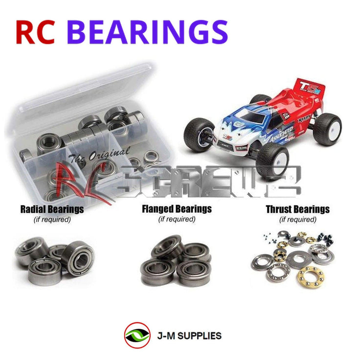 Representative image of an RCScrewZ metal-shielded bearing kit for Team Associated RC10T5M Team 1/10 2WD Truck (70001); exact bearing sizes and quantities vary by RC model.