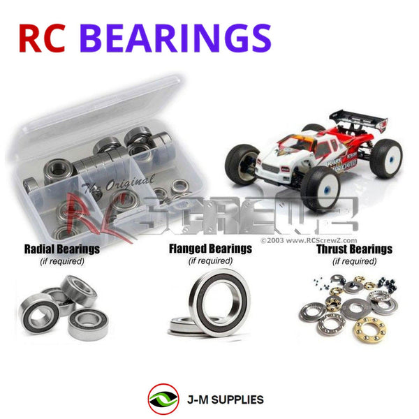 Representative image of an RCScrewZ metal-shielded bearing kit for Team Associated RC8T3 1/8 4WD Truggy (80917); exact bearing sizes and quantities vary by RC model.