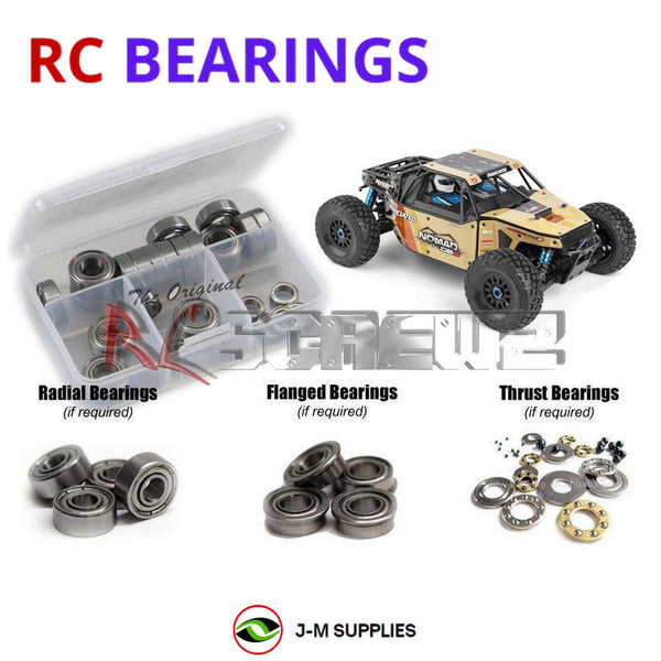 Representative image of an RCScrewZ metal-shielded bearing kit for Team Associated Nomad DB8 1/8 4WD Desert Buggy (80941); exact bearing sizes and quantities vary by RC model.