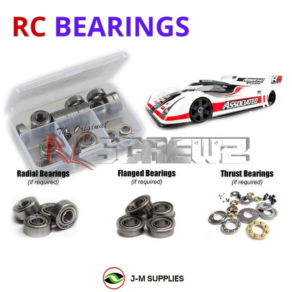 Representative image of an RCScrewZ metal-shielded bearing kit for Team Associated RC12R6 FT 1/12 2WD Pan Car (4021); exact bearing sizes and quantities vary by RC model.