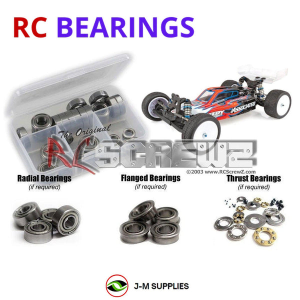 Representative image of an RCScrewZ metal-shielded bearing kit for Team Associated RC10B6.1 FL 1/10 Electric 2WD Buggy (90022); exact bearing sizes and quantities vary by RC model.