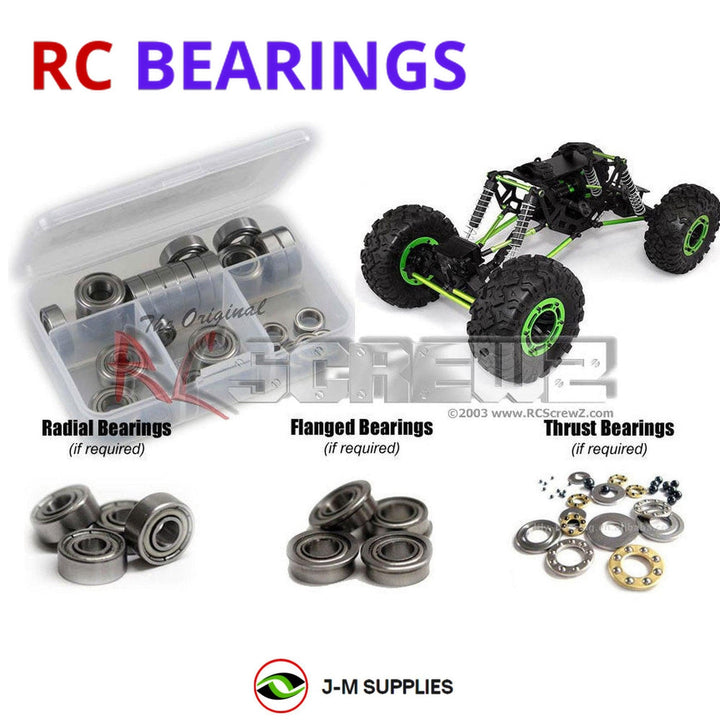 Representative image of an RCScrewZ metal-shielded bearing kit for Axial AX10 Scorpion RTC 1/10 Electric 4WD Crawler (90011); exact bearing sizes and quantities vary by RC model.
