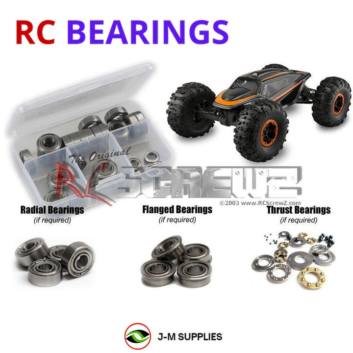 Representative image of an RCScrewZ metal-shielded bearing kit for Axial XR10 Scorpion 1/10 Electric 4WD Crawler (90017); exact bearing sizes and quantities vary by RC model.