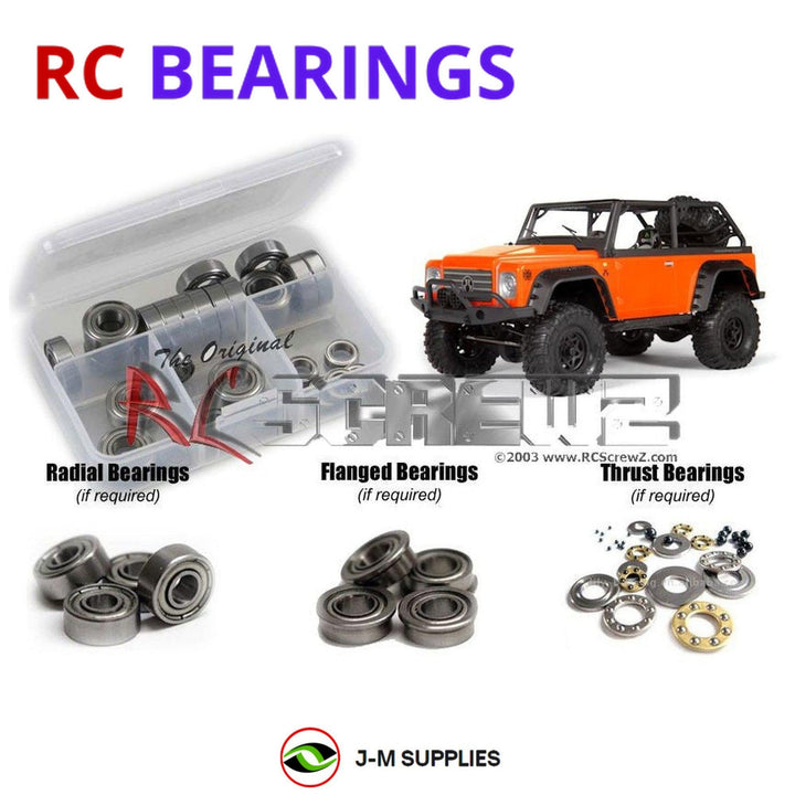 Representative image of an RCScrewZ metal-shielded bearing kit for Axial SCX10 Dingo 1/10 Electric 4WD Crawler (90021); exact bearing sizes and quantities vary by RC model.
