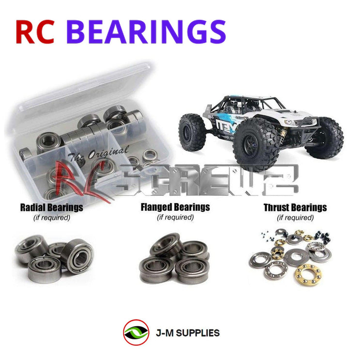 Representative image of an RCScrewZ metal-shielded bearing kit for Axial Yeti 1/10 Electric 4WD Rock Racer (90025, 90026); exact bearing sizes and quantities vary by RC model.
