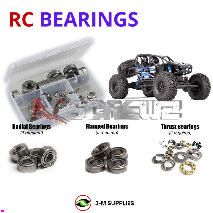 Representative image of an RCScrewZ metal-shielded bearing kit for Axial RR10 Bomber 1/10 Electric 4WD Rock Racer (90048); exact bearing sizes and quantities vary by RC model.
