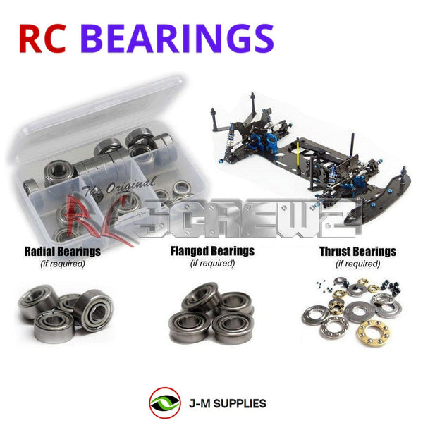 Representative image of an RCScrewZ metal-shielded bearing kit for Custom Works Intimidator 7 #0980; exact bearing sizes and quantities vary by RC model.