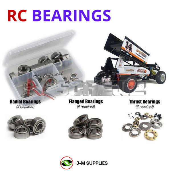 Representative image of an RCScrewZ metal-shielded bearing kit for Custom Works RC Outlaw 4 Electric Sprint Car 1/10 (#0724); exact bearing sizes and quantities vary by RC model.
