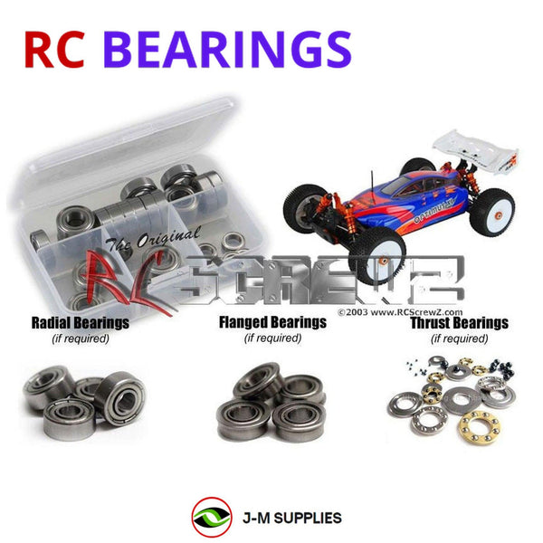 Representative image of an RCScrewZ metal-shielded bearing kit for DHK Hobby Optimus XL; exact bearing sizes and quantities vary by RC model.